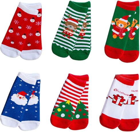 Ehdching 6 Pack Baby Toddler Christmas Socks Fleece Lined Fuzzy Holiday Cartoon Children's Socks Kids in Saudi Arabia
