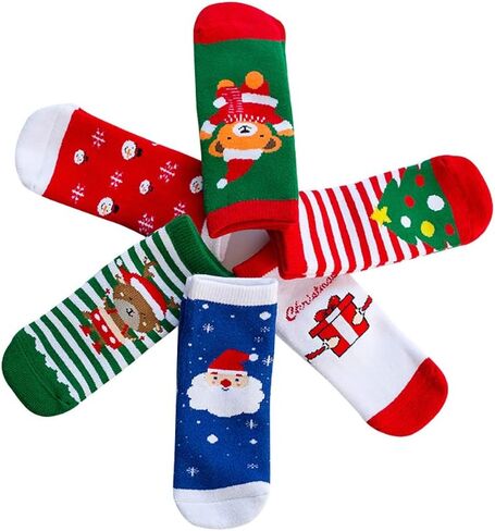 Ehdching 6 Pack Baby Toddler Christmas Socks Fleece Lined Fuzzy Holiday Cartoon Children's Socks Kids in Saudi Arabia