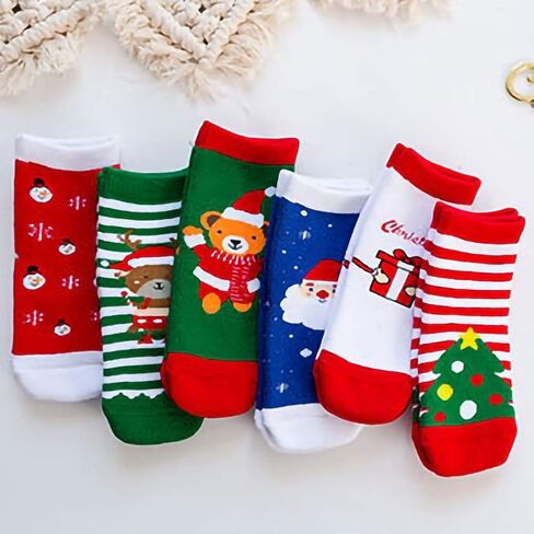 Ehdching 6 Pack Baby Toddler Christmas Socks Fleece Lined Fuzzy Holiday Cartoon Children's Socks Kids in Saudi Arabia