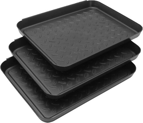 Anxingo Home Boot Tray Black Shoe Border Mat أرضية شديدة التحمل للأماكن المغلقة والخارجية حصيرة تغذية الحيوانات الأليفة حصيرة الأحذية المطاطية - سلة المهملات حصيرة - حصيرة تبريد المياه - حصائر الأحذية الرطبة، 3 عبوات 13.75 * 10.58 بوصة in Saudi Arabia