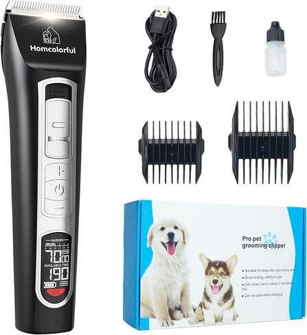 Homcolorful Dog Grooming Clippers,5 Adjustable Speeds,Dog Hair Trimmer Cordless,LED Display,Dog Grooming Kit,Dog Clippers for Thick Coats,Suitable for Dog,Cat and Other Pet in Kuwait