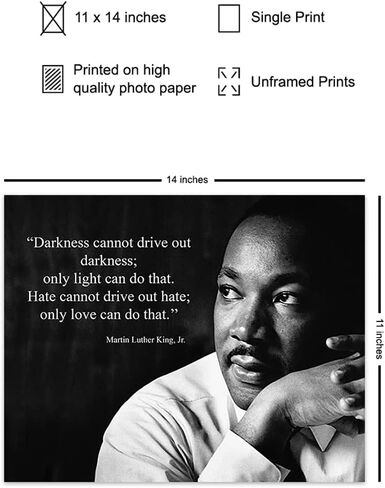 طباعة فنية جدارية باقتباس Darkness من Martin Luther King Jr. - جاهزة لتأطير الصورة (8X10) - ديكور المنزل - تمثل هدية تعليمية رائعة للمدارس والمعلمين - MLK ملهمة وتحفيزية in Kuwait