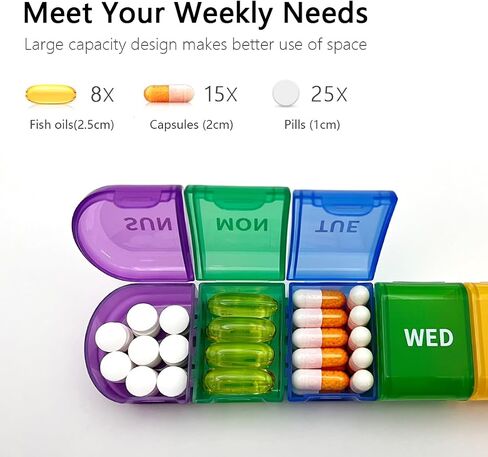VANCANYOHO Weekly Large Pill Organizer for Travel，Rainbow 7 Detachable Portable Daily Pill Case，BPA-Free，Cute Pill Case for Big Vitamin, Gummy, Fish Oils，Medication, Supplement in Saudi Arabia