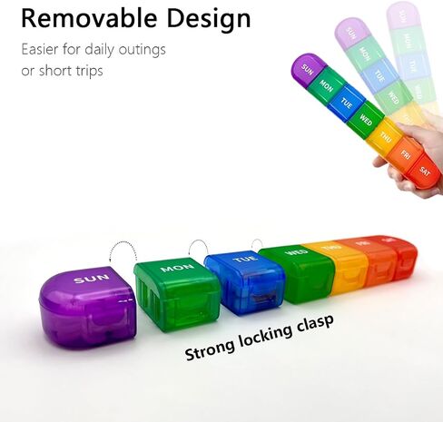 VANCANYOHO Weekly Large Pill Organizer for Travel，Rainbow 7 Detachable Portable Daily Pill Case，BPA-Free，Cute Pill Case for Big Vitamin, Gummy, Fish Oils，Medication, Supplement in Saudi Arabia