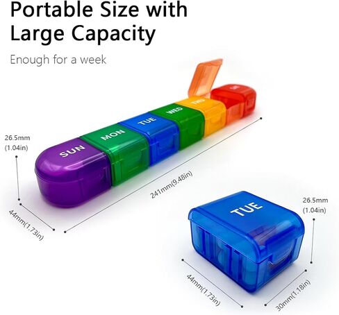 VANCANYOHO Weekly Large Pill Organizer for Travel，Rainbow 7 Detachable Portable Daily Pill Case，BPA-Free，Cute Pill Case for Big Vitamin, Gummy, Fish Oils，Medication, Supplement in Saudi Arabia