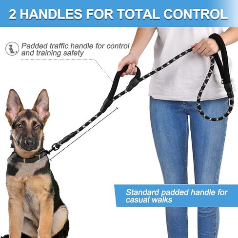 مقود الكلاب SuplutuX بطول 6 أقدام | مقود الكلب بمقبضين | مقابض مبطنة مريحة | متين | خياطة عاكسة | مقود للكلاب بمقبض مزدوج للكلاب الكبيرة والمتوسطة والصغيرة (6 أقدام) باللون الأسود in Kuwait