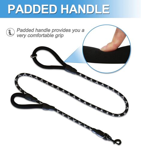 مقود الكلاب SuplutuX بطول 6 أقدام | مقود الكلب بمقبضين | مقابض مبطنة مريحة | متين | خياطة عاكسة | مقود للكلاب بمقبض مزدوج للكلاب الكبيرة والمتوسطة والصغيرة (6 أقدام) باللون الأسود in Kuwait