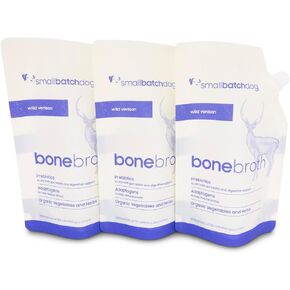 مرق العظام الثابت على الرف للحيوانات الأليفة من سمولباتش، 3 عبوات، 16 أونصة سائلة لكل كيس (إجمالي 48 أونصة سائلة)، وصفة لحم الغزال، غطاء علوي للكلاب والقطط in Kuwait