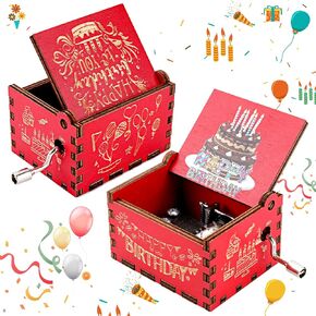 Amaxiu Hand Crank Music Box, Happy Birthday Wooden Music Box, Vintage Engraved Hand-Operated Musical Box, Mini Music Box Playing Melody - Happy Birthday, Birthday Gifts for Family Friend Lover