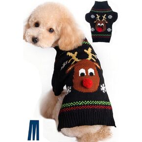 Mikayoo Dog Christmas Sweater، سترة عيد الميلاد للحيوانات الأليفة، سترة عطلة القطط، تصميم بدون أرجل يحافظ على الدفء والتحرك بحرية، سترة احتفالية للكلاب الصغيرة أو القطط (غزال أحمر S)