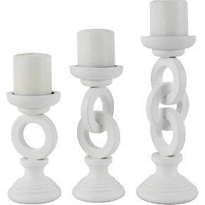 Deco 79 Metal Textured Tapered Candle Holder with Brown Wood Bases, Set of 2 13", 11" H, Cream in Kuwait
