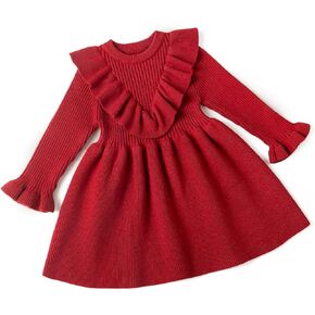 Curipeer Infant Toddler Girls Sweater Dresses Long Sleeve Ribbed Knit Pullover Ruffle Cozy Dress in Kuwait