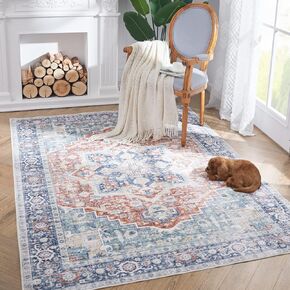 jinchan 2x5 Rug Runner Soft Non Slip Entryway Mat,Blue Greige Vintage Rug Washable Long Throw Carpet Runner for Hallway Floor Kitchen Laundry Room Bedroom Bathroom Entryway Staircase