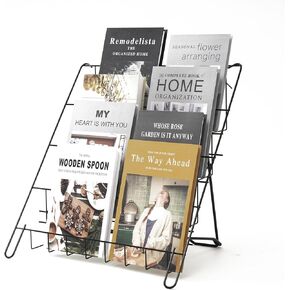 NEESEEYEE Wire Magazine Rack with 4 Open Tiers,Book Signing Rack,Wire Countertop Rack,Holds Both Magazines and Brochures,Display Rack Wire - Black Wire