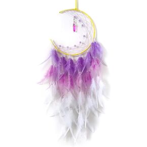 صائدة الاحلام من سويزو، صائد احلام على شكل قمر مع قلادة تركواز، ريشة ارجوانية مصنوعة يدويا لديكور الحائط لغرفة نوم الاطفال والبنات والبالغين، هدية زينة معلقة in Kuwait