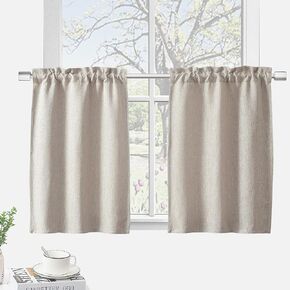 Kitchen Curtains 36 Inch Length Kitchen Curtains and Valances Set,Privacy Linen Textured Blackout Bathroom Curtain Window Treatments,Rod Pocket 25 Inch Wide 2 Panels-Dark Beige in Kuwait