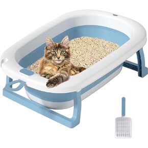 صندوق فضلات القطط الكبير جدًا من GKOKG للقطط الكبيرة، صندوق فضلات قابل للطي مع مغرفة فضلات غير لاصقة، صندوق فضلات القطط سعة 18 جالون لعائلة القطط الكبيرة، صندوق فضلات الساق قابل للطي وسهل التنظيف in Kuwait