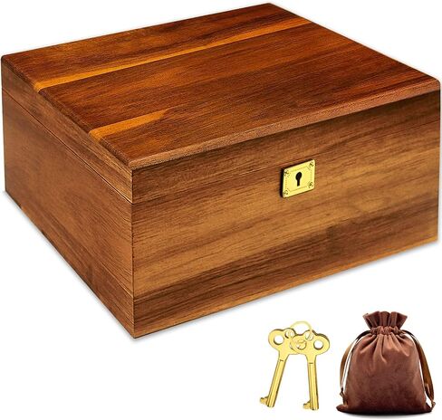 Wooden Storage Box with Hinged Lid and Locking Key Large Premium Solid Acacia Keepsake Chest Box -Storage Space to Organize Jewelry, Toys, and Keepsakes in a Beautiful Wooden Decorative Box Crate in Saudi Arabia