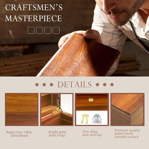 Wooden Storage Box with Hinged Lid and Locking Key Large Premium Solid Acacia Keepsake Chest Box -Storage Space to Organize Jewelry, Toys, and Keepsakes in a Beautiful Wooden Decorative Box Crate in Saudi Arabia