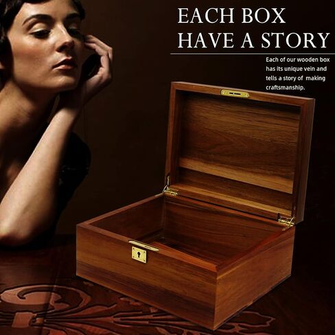 Wooden Storage Box with Hinged Lid and Locking Key Large Premium Solid Acacia Keepsake Chest Box -Storage Space to Organize Jewelry, Toys, and Keepsakes in a Beautiful Wooden Decorative Box Crate in Saudi Arabia
