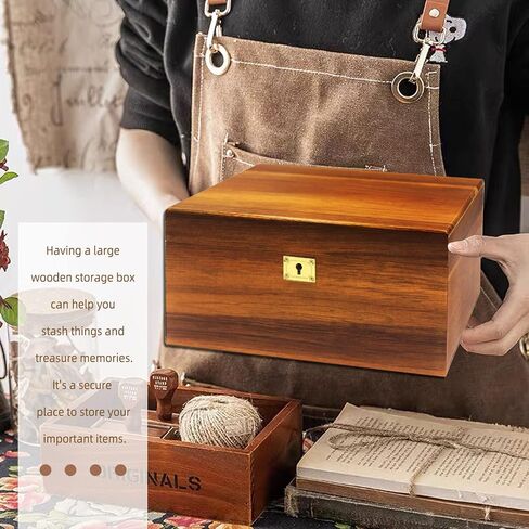 Wooden Storage Box with Hinged Lid and Locking Key Large Premium Solid Acacia Keepsake Chest Box -Storage Space to Organize Jewelry, Toys, and Keepsakes in a Beautiful Wooden Decorative Box Crate in Saudi Arabia