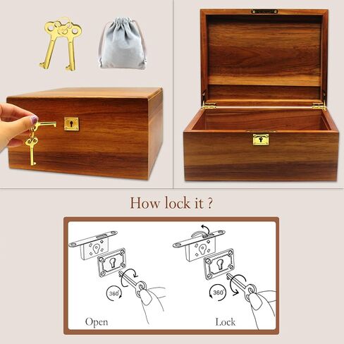 Wooden Storage Box with Hinged Lid and Locking Key Large Premium Solid Acacia Keepsake Chest Box -Storage Space to Organize Jewelry, Toys, and Keepsakes in a Beautiful Wooden Decorative Box Crate in Saudi Arabia