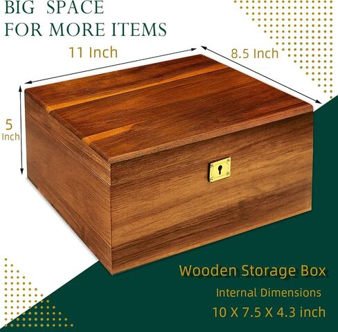 Wooden Storage Box with Hinged Lid and Locking Key Large Premium Solid Acacia Keepsake Chest Box -Storage Space to Organize Jewelry, Toys, and Keepsakes in a Beautiful Wooden Decorative Box Crate in Saudi Arabia