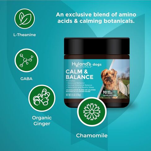 Hyland's Naturals - Dogs - Calm & Balance, 90 Soft Chews, Supports Balanced Behavior, Normal Emotional Balance, Relaxation & Restful Sleep, L-Theanine, GABA & Chamomile, Chicken Liver Flavor in Kuwait