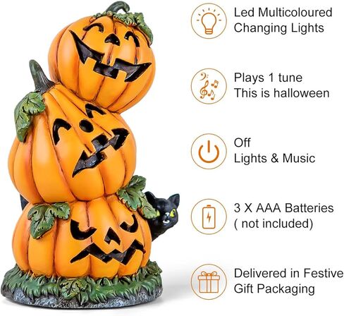 Halloween Pumpkin Music Box State Gifts, Jack-O'-Lantern Gift for Kids Friend Women Son Daughter Battery Operated Pumpkin Sculpture Musical Box with Lighted Melody This is Halloween in Kuwait