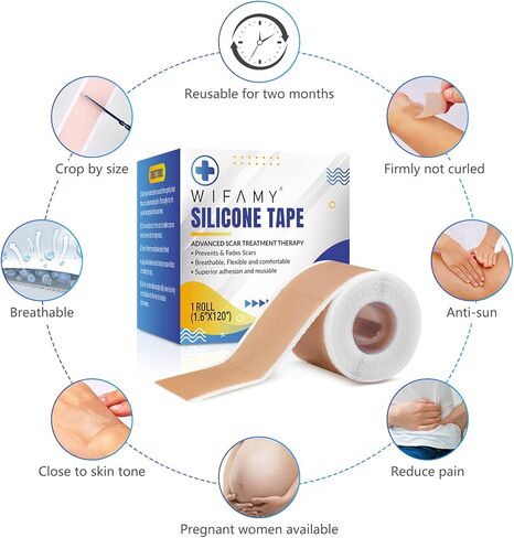ويفامي اوراق ندبات من السيليكون، شريط سيليكون للندبات مقاس 1.6 انش × 120 انش، شرائط علاج فعالة وقابلة لاعادة الاستخدام لازالة الندوب التي تسببها القسم C وندوب الحروق والجراحة وحب الشباب، 3 متر in Kuwait