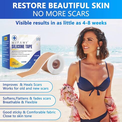 ويفامي اوراق ندبات من السيليكون، شريط سيليكون للندبات مقاس 1.6 انش × 120 انش، شرائط علاج فعالة وقابلة لاعادة الاستخدام لازالة الندوب التي تسببها القسم C وندوب الحروق والجراحة وحب الشباب، 3 متر in Kuwait
