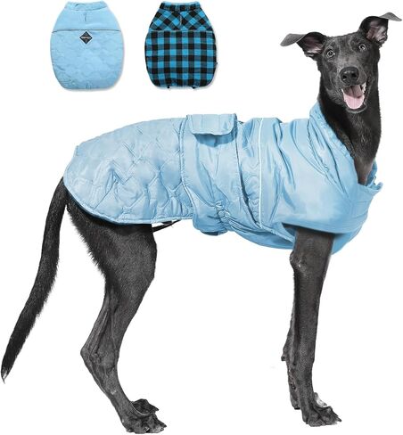 PAWZ Road Dog Winter Coat with 5 Layers Warm Material, Reversible Dog Clothes with 2 Sides, Dog Jacket Outdoor Water Repellent, (Blue Plaid 2XL) in Kuwait