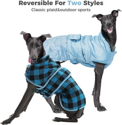 PAWZ Road Dog Winter Coat with 5 Layers Warm Material, Reversible Dog Clothes with 2 Sides, Dog Jacket Outdoor Water Repellent, (Blue Plaid 2XL) in Kuwait