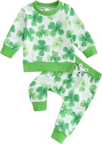 Nokpsedcb Infant Irish Outfits Baby Boy Shamrock Letter Print Sweatshirts and Long Pants 2Pcs St Patricks Day Newborn Clothes in Saudi Arabia