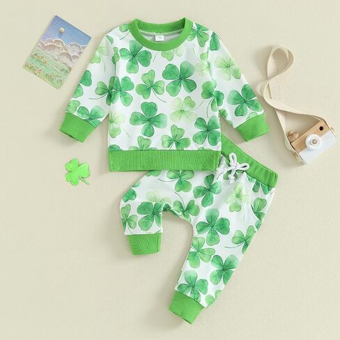 Nokpsedcb Infant Irish Outfits Baby Boy Shamrock Letter Print Sweatshirts and Long Pants 2Pcs St Patricks Day Newborn Clothes in Saudi Arabia