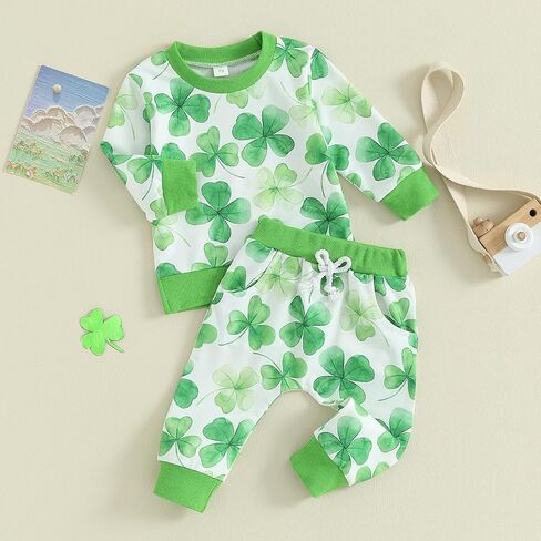 Nokpsedcb Infant Irish Outfits Baby Boy Shamrock Letter Print Sweatshirts and Long Pants 2Pcs St Patricks Day Newborn Clothes in Saudi Arabia