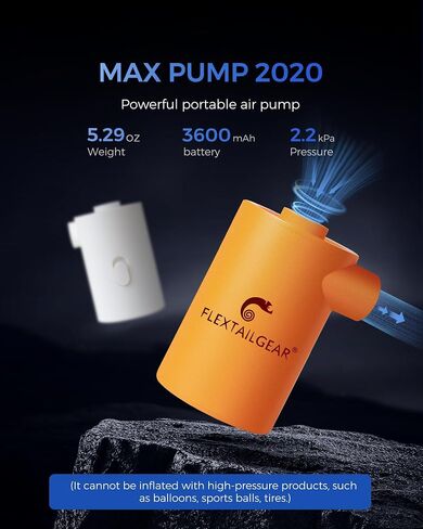 مضخة هواء محمولة FLEXTAILGEAR MAX 2020 مع بطارية 3600 مللي أمبير قابلة لإعادة الشحن عبر USB - نفخ سريع وتفريغ للمراتب الهوائية/ألعاب حمام السباحة في السرير، والعوامات، وحلقة السباحة، وأكياس تخزين المكنسة الكهربائية in Kuwait