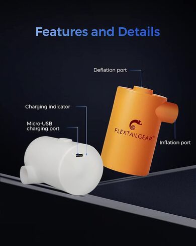 مضخة هواء محمولة FLEXTAILGEAR MAX 2020 مع بطارية 3600 مللي أمبير قابلة لإعادة الشحن عبر USB - نفخ سريع وتفريغ للمراتب الهوائية/ألعاب حمام السباحة في السرير، والعوامات، وحلقة السباحة، وأكياس تخزين المكنسة الكهربائية in Kuwait