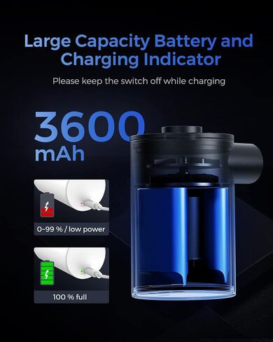 مضخة هواء محمولة FLEXTAILGEAR MAX 2020 مع بطارية 3600 مللي أمبير قابلة لإعادة الشحن عبر USB - نفخ سريع وتفريغ للمراتب الهوائية/ألعاب حمام السباحة في السرير، والعوامات، وحلقة السباحة، وأكياس تخزين المكنسة الكهربائية in Kuwait