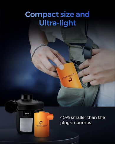 مضخة هواء محمولة FLEXTAILGEAR MAX 2020 مع بطارية 3600 مللي أمبير قابلة لإعادة الشحن عبر USB - نفخ سريع وتفريغ للمراتب الهوائية/ألعاب حمام السباحة في السرير، والعوامات، وحلقة السباحة، وأكياس تخزين المكنسة الكهربائية in Kuwait