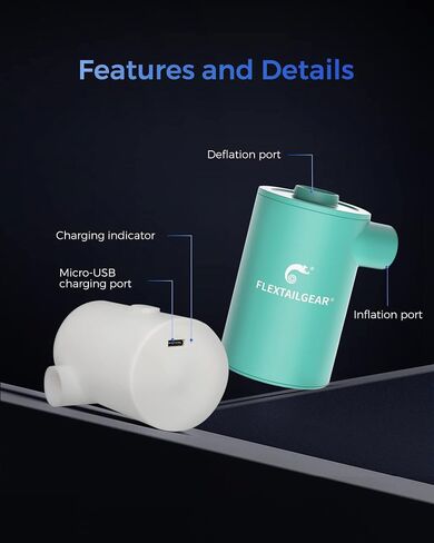 مضخة هواء محمولة FLEXTAILGEAR MAX 2020 مع بطارية 3600 مللي أمبير قابلة لإعادة الشحن عبر USB - نفخ سريع وتفريغ للمراتب الهوائية/ألعاب حمام السباحة في السرير، والعوامات، وحلقة السباحة، وأكياس تخزين المكنسة الكهربائية in Kuwait