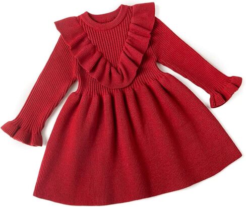 Curipeer Infant Toddler Girls Sweater Dresses Long Sleeve Ribbed Knit Pullover Ruffle Cozy Dress in Kuwait