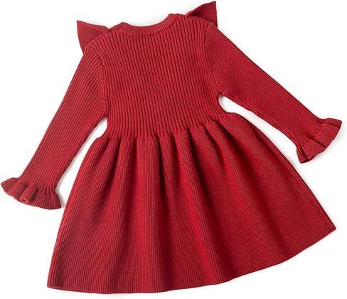 Curipeer Infant Toddler Girls Sweater Dresses Long Sleeve Ribbed Knit Pullover Ruffle Cozy Dress in Kuwait