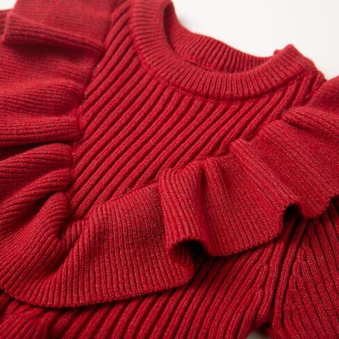 Curipeer Infant Toddler Girls Sweater Dresses Long Sleeve Ribbed Knit Pullover Ruffle Cozy Dress in Kuwait