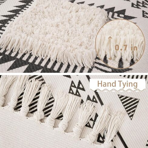 Chicrug 2x3 Runner Rug for Bedroom Bedside, Geometric Washable Doormat Hallway Runner Carpet for Bathroom Laundry Kitchen Room, Farmhouse Woven Tassel Room Decor Throw Rug, Cream/Black in Kuwait