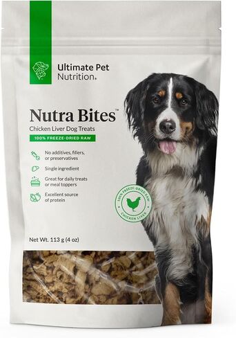 ULTIMATE PET NUTRITION Nutra Bites تجميد حلوى مكونة واحدة خام مجففة للكلاب، 4 أونصات، كبد البيسون، كبد البقر، كبد الدجاج (كبد الدجاج) in Kuwait