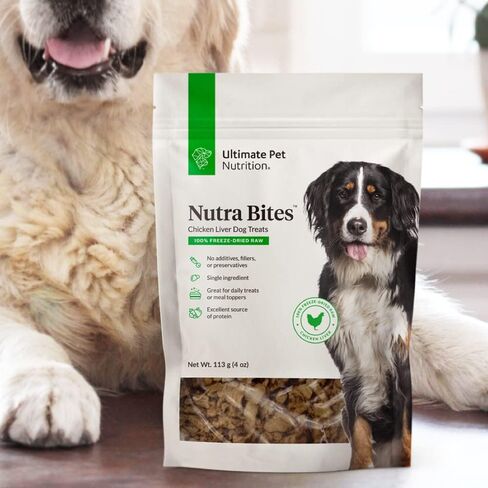 ULTIMATE PET NUTRITION Nutra Bites تجميد حلوى مكونة واحدة خام مجففة للكلاب، 4 أونصات، كبد البيسون، كبد البقر، كبد الدجاج (كبد الدجاج) in Kuwait