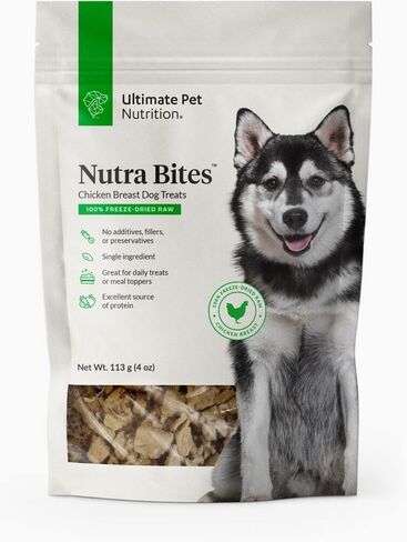 ULTIMATE PET NUTRITION Nutra Bites تجميد حلوى مكونة واحدة خام مجففة للكلاب، 4 أونصات، كبد البيسون، كبد البقر، كبد الدجاج (كبد الدجاج) in Kuwait