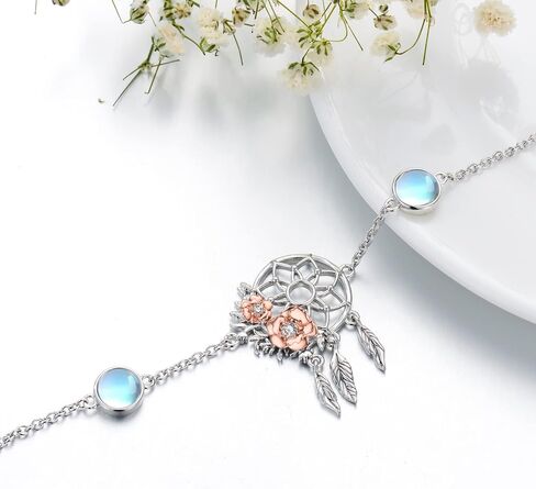 MBSUUH Dream Catcher Bracelet 18K White/Yellow Gold Plated S925 Silver Moonstone/Birthstone Rose Flower Dreamcatcher Jewelry Birthday Gifts for Women Wife Mom in Kuwait