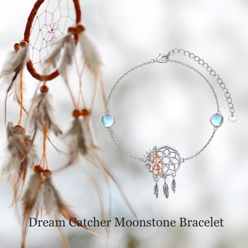 MBSUUH Dream Catcher Bracelet 18K White/Yellow Gold Plated S925 Silver Moonstone/Birthstone Rose Flower Dreamcatcher Jewelry Birthday Gifts for Women Wife Mom in Kuwait